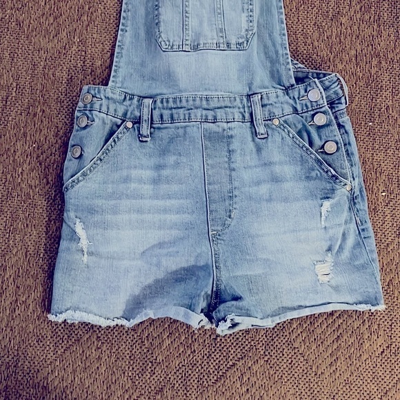 No Boundaries Jeans cut off overalls juniors size large 11-13 - Picture 2 of 8